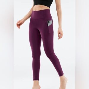 Fabletics Purelux High Waisted Burgundy Legging size Medium with Pockets